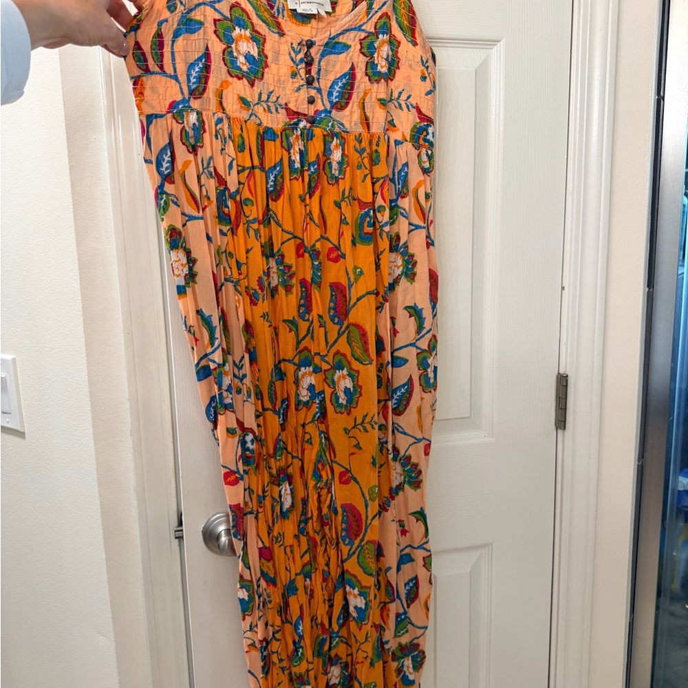 Anthropologie Orange Floral Spaghetti-Strap Midi Jumpsuit - Picture 4 of 6